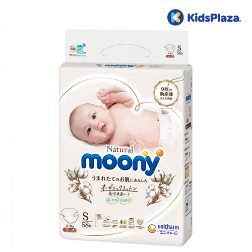 Bỉm tã dán Moony Natural size S 58 miếng cho bé 4-8kg