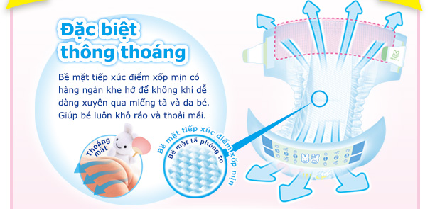 Bỉm Merries có bề mặt tiếp xúc thông thoáng