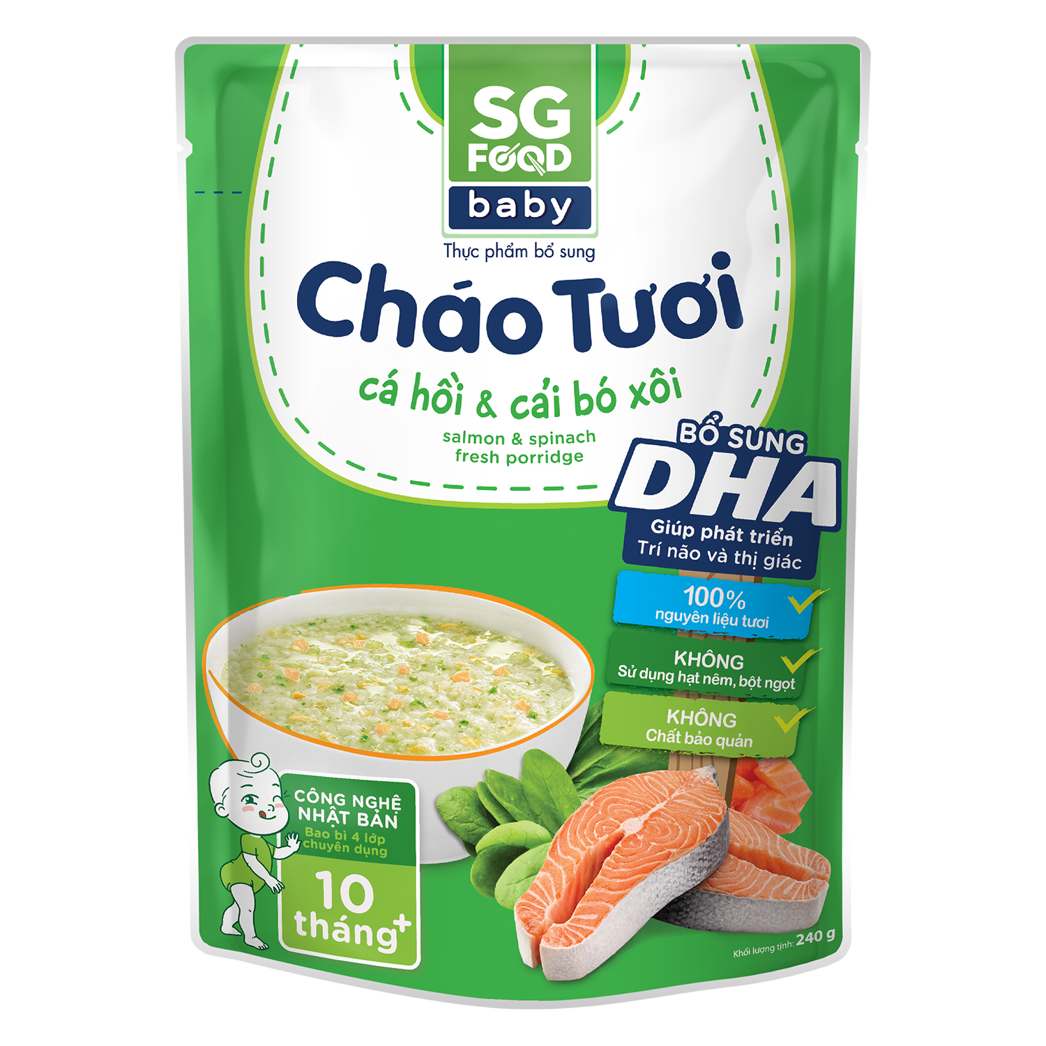Cháo tươi Sài Gòn Food Baby vị cá hồi - cải bó xôi 10M+