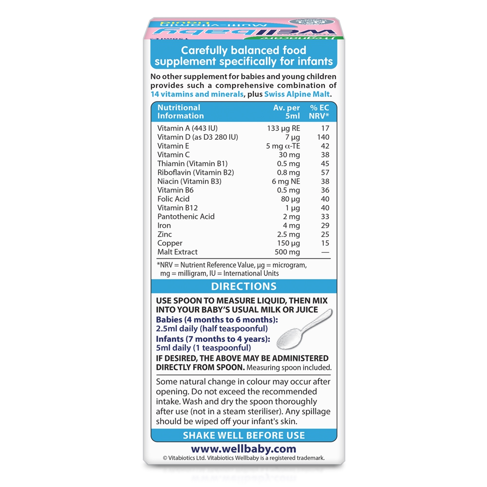 Thành phần siro cho bé Wellbaby Multi-Vitamin Liquid 150ml 