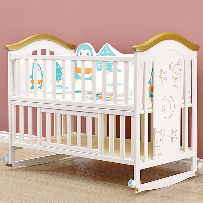 Set giường cũi gỗ cho bé MBVT''S 4in1 White Lux 1 Giường cũi gỗ cho bé MBVT''S 4in1 White