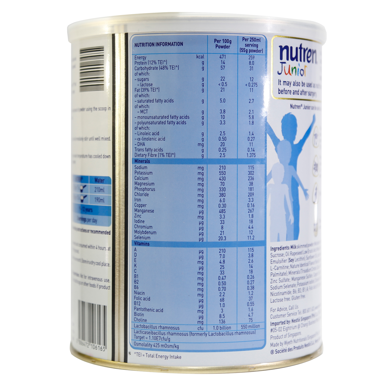 Thành phần dinh dưỡng sữa bột Nutren Junior New 850g (cho bé 1-12 tuổi)