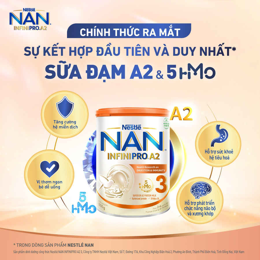 Bổ sung dưỡng chất sữa Nan Infini Pro A2 số 3 800g cho bé 2-6 tuổi